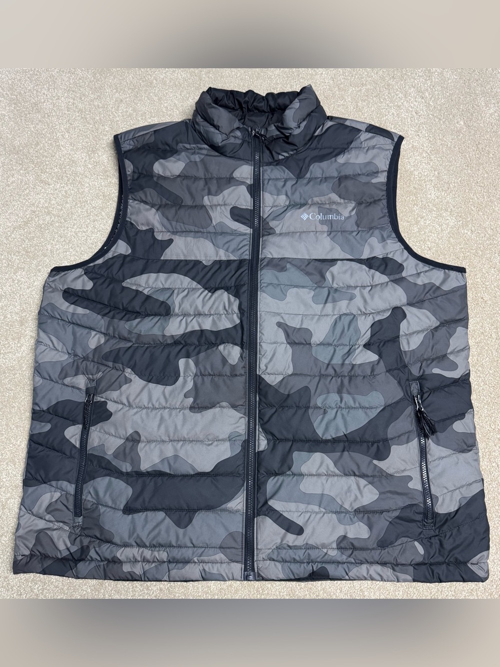Columbia Camo Powder Lite Vest Mens 2XL XXL Gray Full Zip Pockets Body Warmer